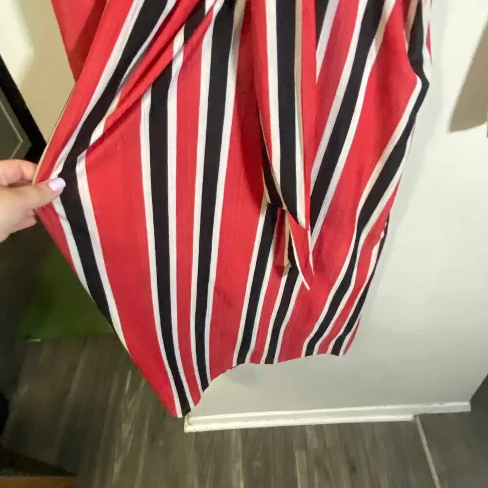 Eloquii Striped Ottoman Tie Back Red Black White Striped Midi Dress Sz 14/16**